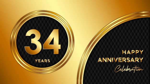 34th anniversary template design with golden texture and number for anniversary celebration event