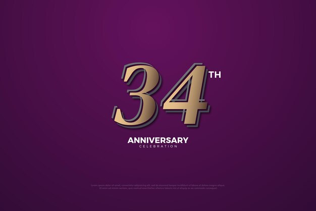 34th anniversary with brown numbers on purple background