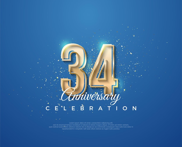 34th anniversary with a luxurious design between gold and blue premium vector for poster banner celebration greeting
