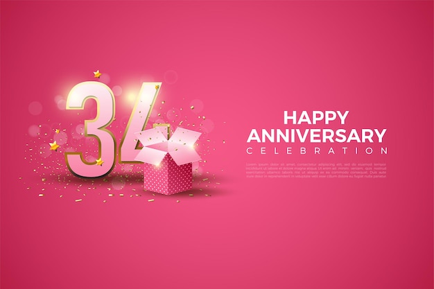 34th anniversary with number illustration on back of gift box