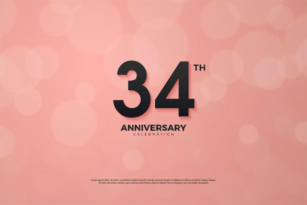 34th anniversary with pink background bokeh effect