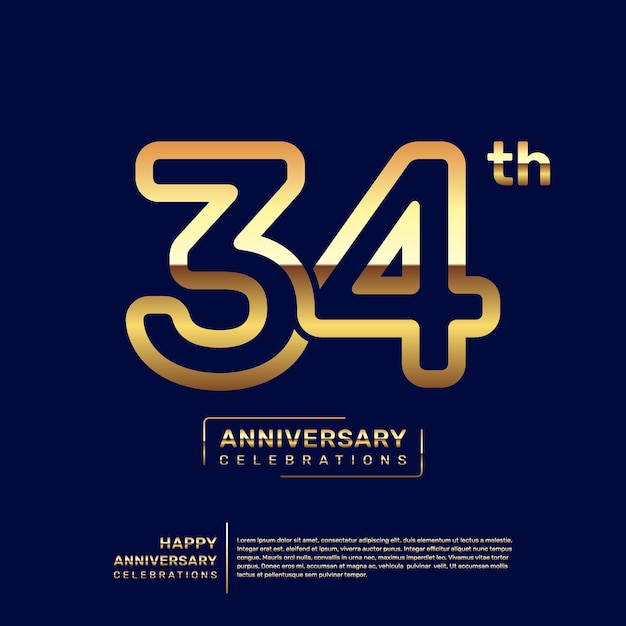 34th year anniversary logo design with a double line concept in gold color