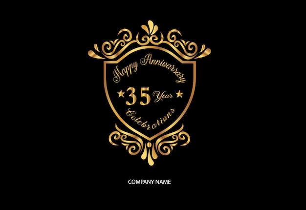 Вектор Логотип празднования 35-й годовщины с рукописью золотистого цвета с элегантным дизайном