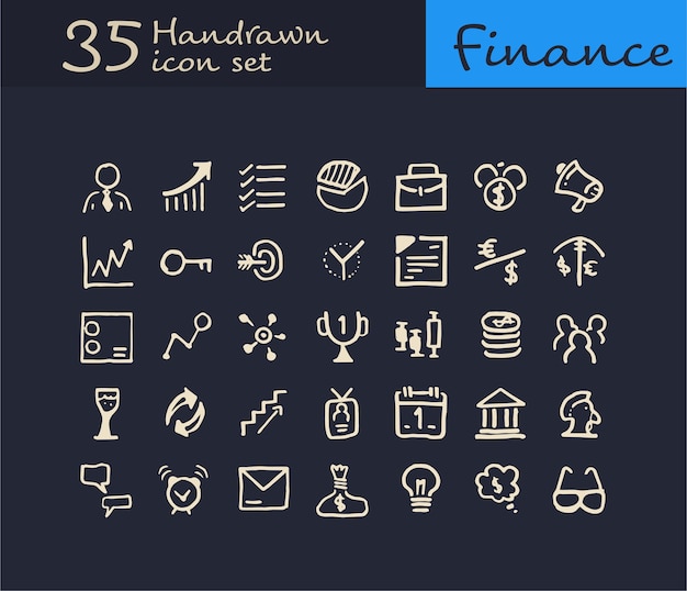 35 Hand drawn financial icon. doodle finance icon