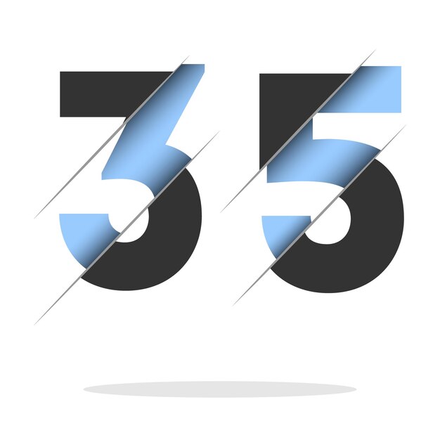 Vector 35 nummer, 3d-cut design. pictogram voor feestontwerp. vector typografie. creatief zwart ontwerp.