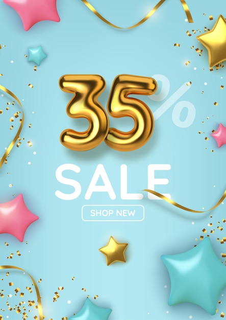 35 off discount promotion sale made of realistic gold balloons with stars