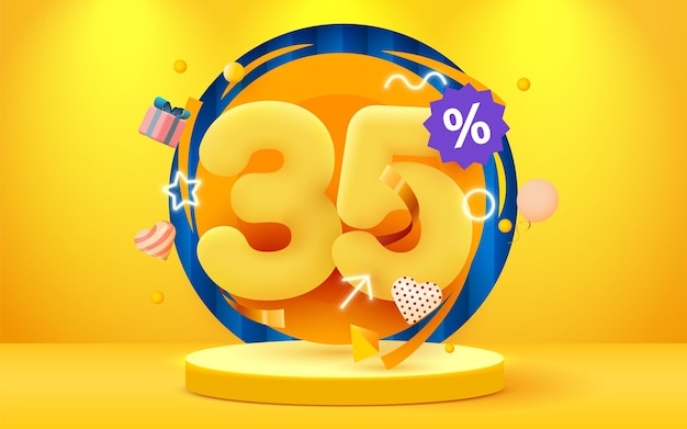 35 procent korting korting creatieve compositie Verkoopsymbool met decoratieve objecten Verkoopbanner en poster
