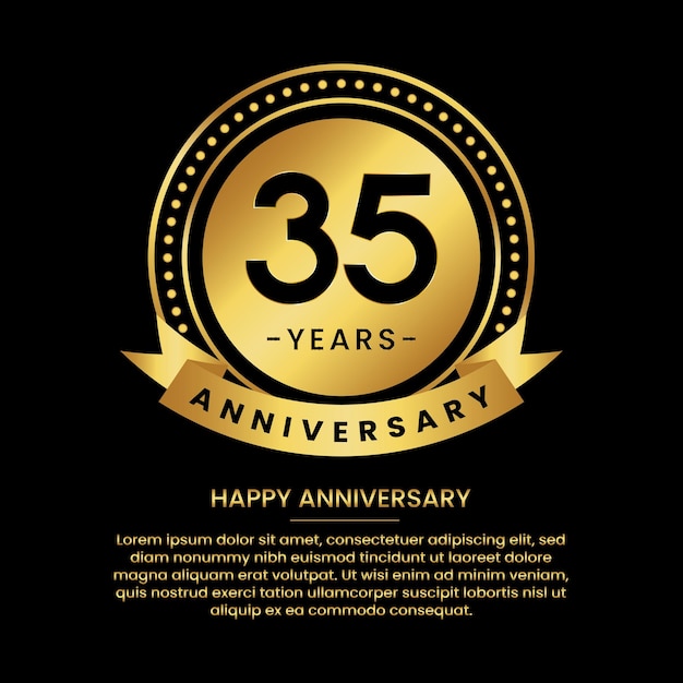 35 years anniversary banner with luxurious golden circles and halftone on a black background and replaceable text speech