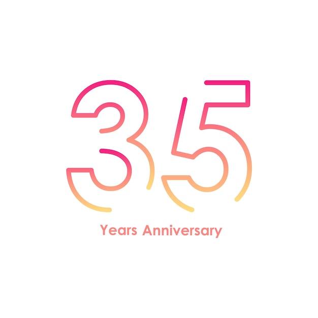 Vector 35 years anniversary logotype with golden colored font numbers made of one connected line