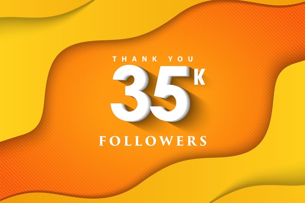 35k followers celebration poster with orange wavy ornament.