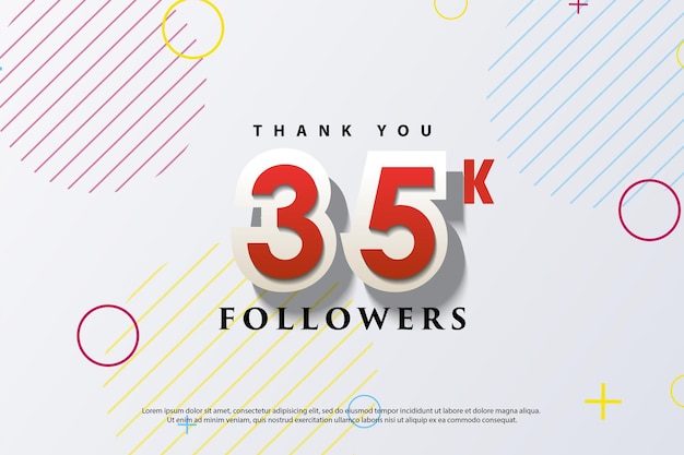 35k followers celebration with red numbers.