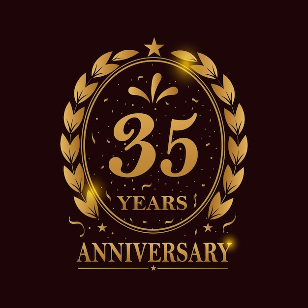 35th Anniversary celebration Golden Color Vector Template festive illustration Birthday or wedding