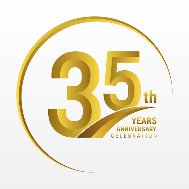 Vector 35th anniversary logo design with golden color and ring logo vector template