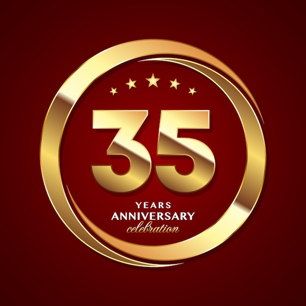 35th Anniversary logo design with shiny gold ring style Logo Vector Template Illustration