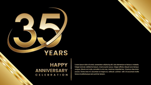 35th anniversary template design with a golden number on a black background