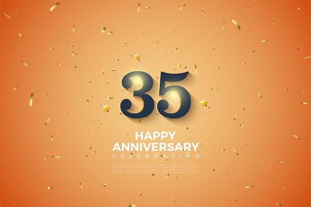 35th anniversary with gold numbers and dots on orange background