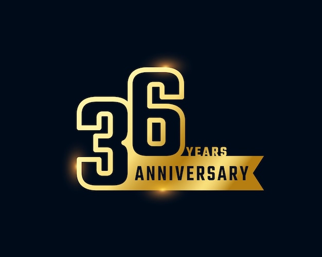 36 Year Anniversary Celebration with Shiny Outline Number Golden Color Isolated on Dark Background