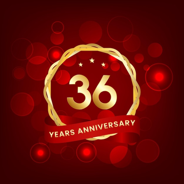 Vector 36 years anniversary anniversary template design with gold number and red ribbon design for event invitation card greeting card banner poster flyer book cover and print vector eps10