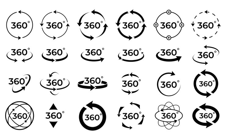 Vector 360 degree circle a symbol with arrows indicating a turn panoramic view icon