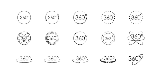 360 degree view set icon Vector arrows circle isolated logo white background