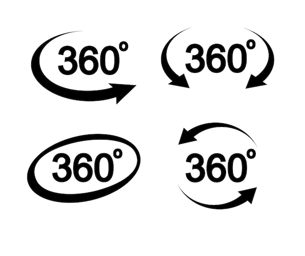 Vector 360 degrees view related sign set isolated on transparent background abstract concept graphic rotation arrows panorama virtual reality element