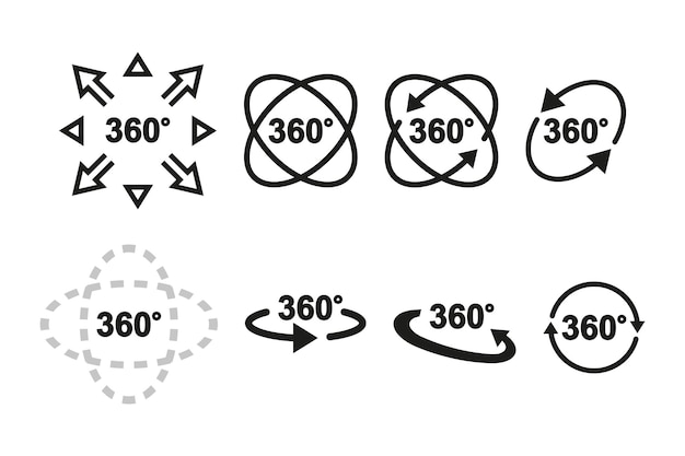 360 graden pijl roteert rond ingestelde vectorpictogrammen