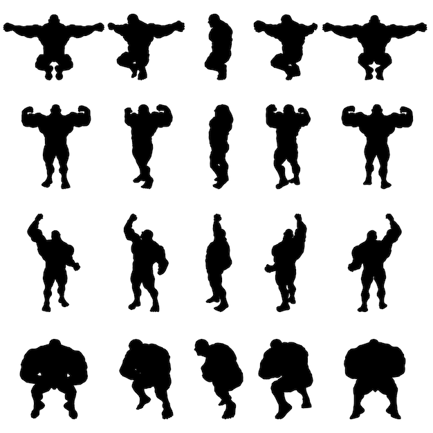 360 rotation big muscular man silhouette and bodybuilder pose