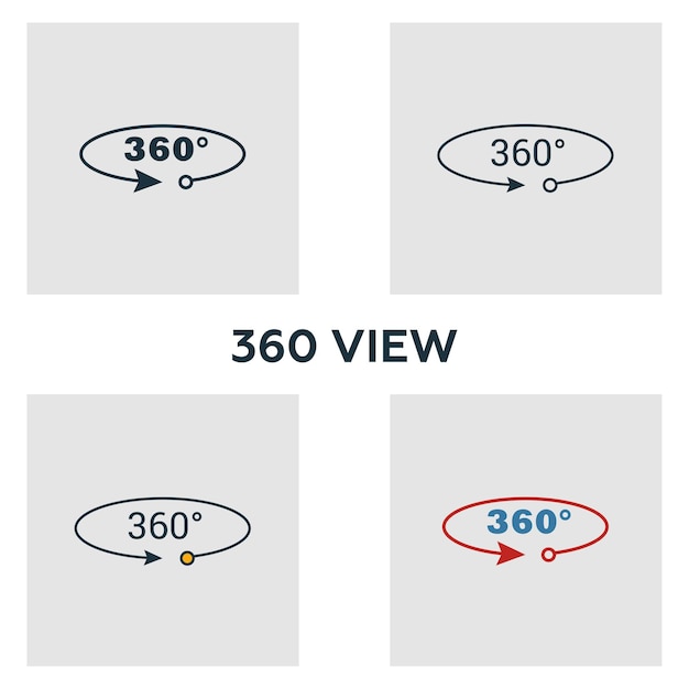 Vector 360 view icon set vier elementen in verschillende stijlen van visuele apparaat iconen collectie creative 360 view iconen gevuld overzicht gekleurde en platte symbolen