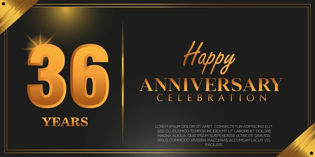 36th anniversary logo with confetti golden colored isolated on black background, vector design .