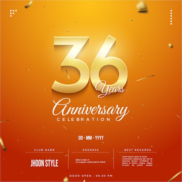 36th anniversary party invitation with glittering numbers illustration