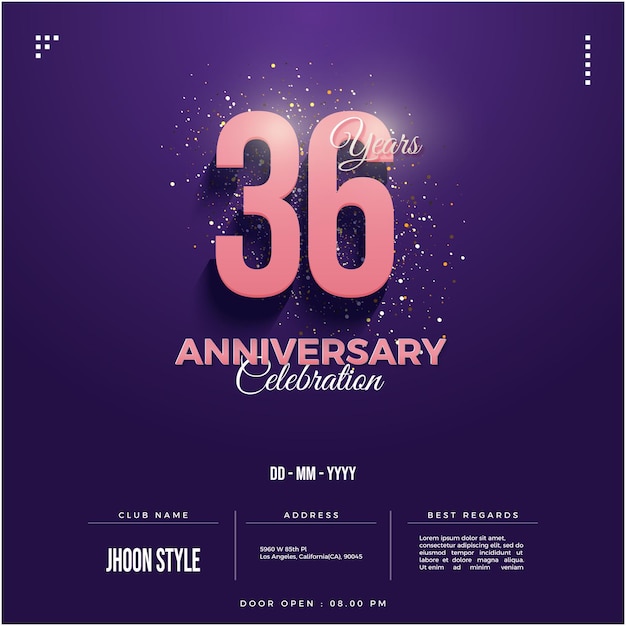 36th anniversary party invitation with numbers and pink splash