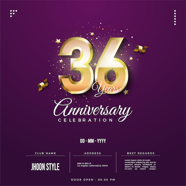 36th anniversary party invitation with shiny gold numerals