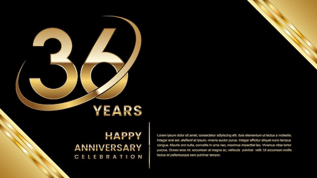 36th anniversary template design with a golden number on a black background