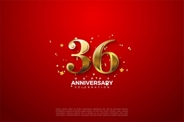 36th Anniversary with gold numerals on a clean red background