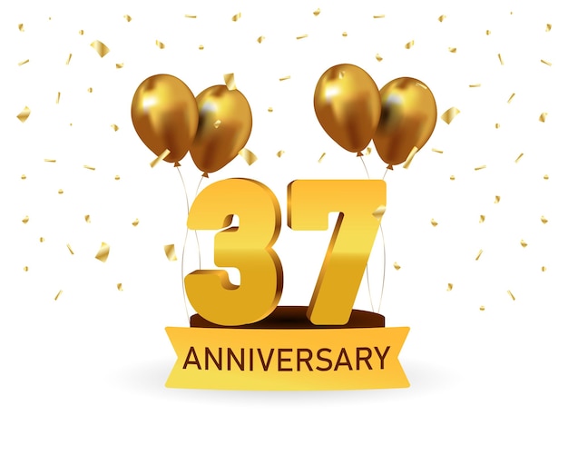 37 Anniversary gold numbers with golden confetti Celebration anniversary event party template