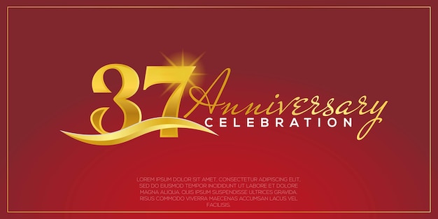 37-jarig jubileum, vectorontwerp voor jubileumviering met gouden en rode kleur.