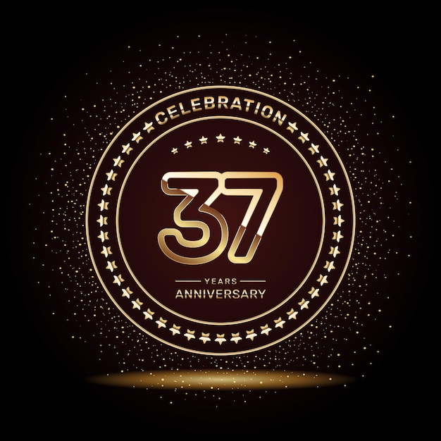 Vettore design del logo dell'anniversario di 37 anni con numeri a doppia riga nel modello vettoriale color oro