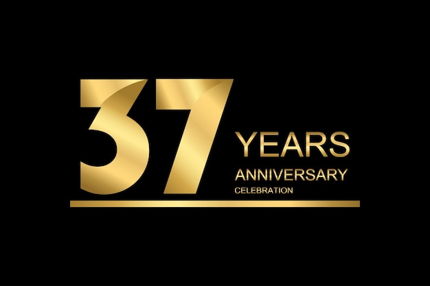 37 year anniversary vector banner template gold icon isolated on black background