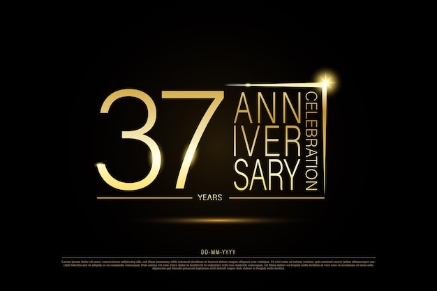 37 anni anniversario logo in oro dorato su sfondo nero, disegno vettoriale per la celebrazione.