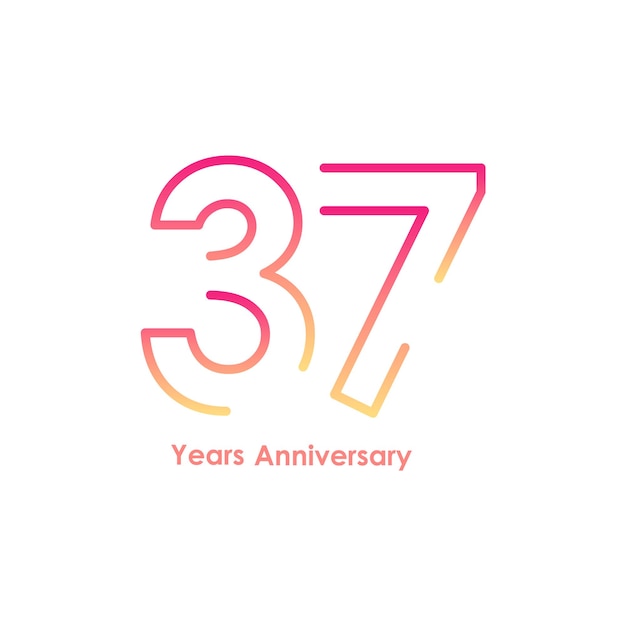 Vector 37 years anniversary logotype with golden colored font numbers made of one connected line