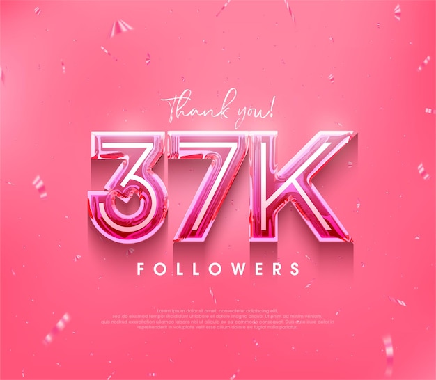 Vector 37k followers design for a thank you in a soft pink color