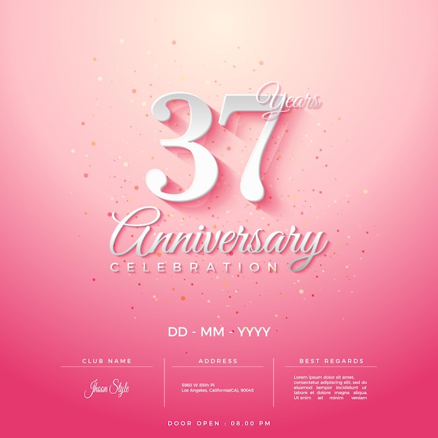Приглашение на празднование 37-летия с розовым фоном и небольшим световым эффектом.