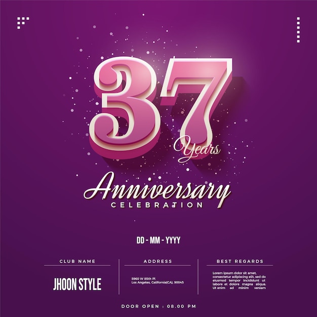 37th anniversary celebration with bold 3d numbers.