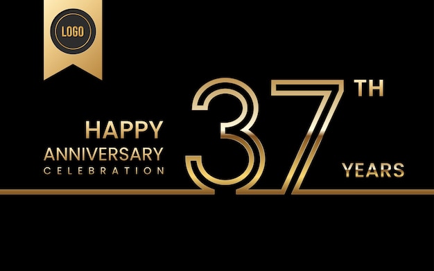 37th anniversary Golden anniversary template design with double line concept Vector Template