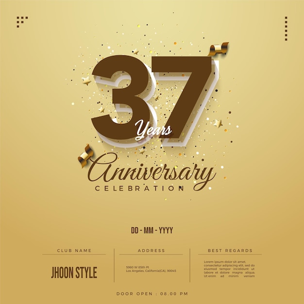 37th anniversary illustration with brown 3d ribbon.