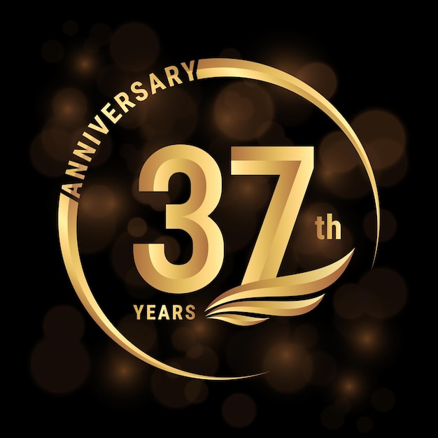 37th anniversary logo design with golden wings and ring Logo Vector Template Illustration