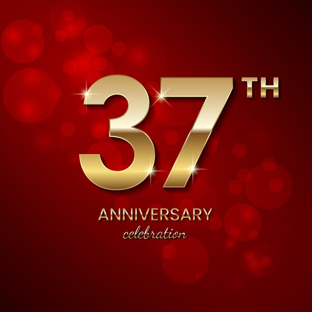 37th Anniversary Logo Golden number with sparkling confetti and glitter Vector Template