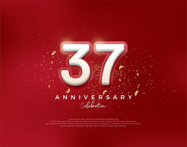 은 배경에 3D 백색 숫자를 가진 37 주년 기념 번호 포스터 배너 축하