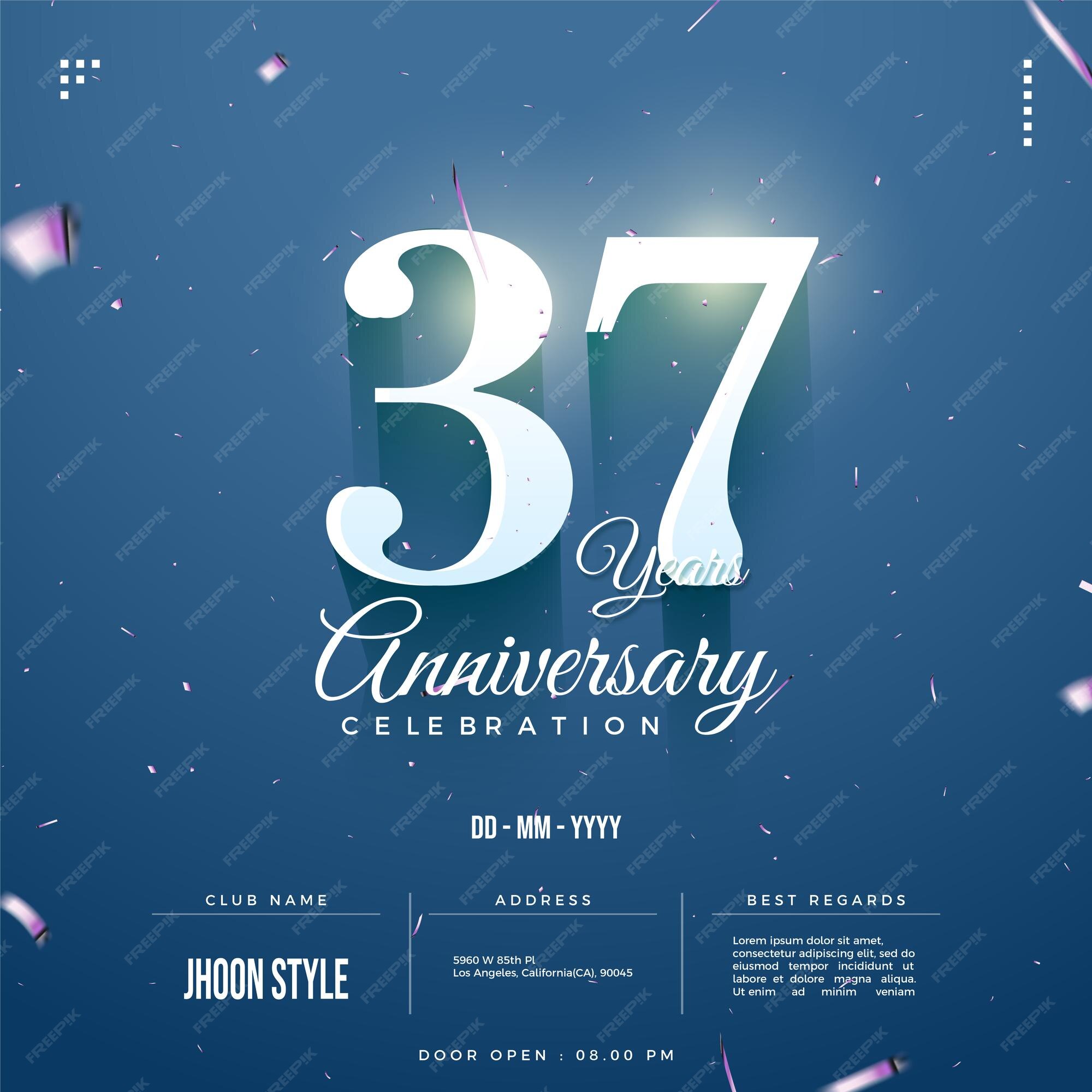 Premium Vector | 37th anniversary poster on blue background.