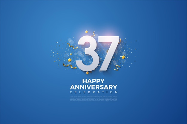 37 ° anniversario con numeri 3d su sfondo blu